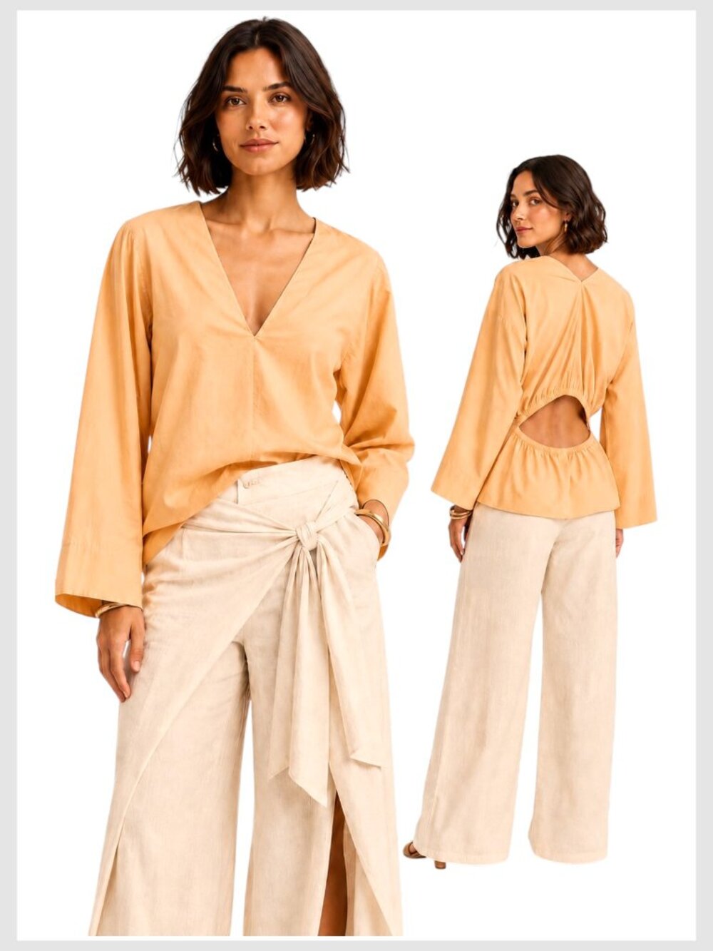 Vince Cotton Cutout Peplum Blouse Tangelo S